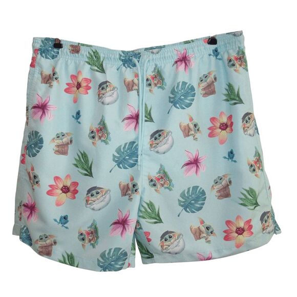 Star Wars The Mandalorian Swim Trunks Baby Yoda Tropical Print Men Sz XL - Picture 1 of 4